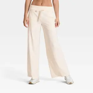 Women's Mid-Rise Foldover Wide Leg Pants - JoyLab Cream XS