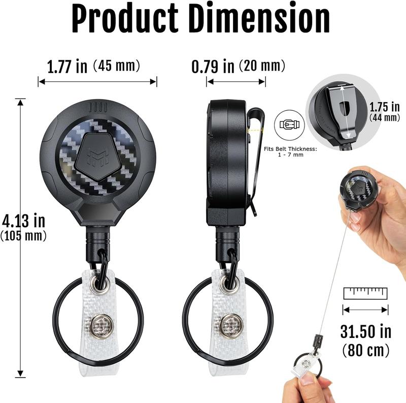 MNGARISTA Upgraded Heavy Duty Retractable Keychain with Belt Clip, 10 OZ Retraction, 31.5" Stainless Steel Cord Key Chain, 3K Carbon Fiber ID Badge Reel Holder with Badge Strap and Key Ring