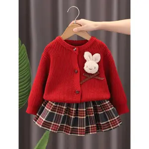 NewNew Year Cardigan Set Young Girls, Featuring a Sweater And a Short Skirt, Perfect Autumn And Winter