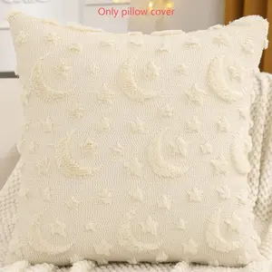1PC Ramadan Decoration Pillow Cover New Moon Star Plush Quilted Embroidery, Contemporary Style, Fall & Winter Season, Home Decor, Bedroom Decorative Accessories