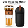 ZENS Modern Glass Tea Infuser Pot - 1-Touch Tea Making Tool, 9 oz Double-Walled Teacup, 316 Stainless Steel Portable Infuser with Case, Father's Day Gifts for Him & Holidays