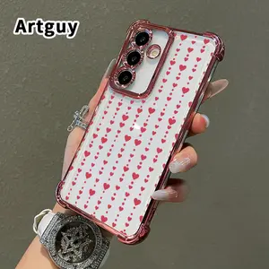 Phone Case Compatible with Samsung Galaxy S23 Ultra S24 Plus S25 S22+ FE Edge Heart Array Pattern Four Corners Reinforced Shockproof Transparent Soft Silicone Cover