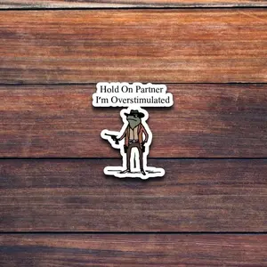 Hold On Im Overstimulated Sticker Cowboy Frog Sticker Unhinged Sticker Weirdcore Gen Z Sticker Weird Stuff Funny Meme Stickers