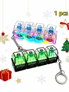 Keyboard Fidget Clicker Keychain Toy with LED Lights, Clear Mechanical Button Finger Fidget for ADHD, Anxiety & Autism, Addictive Stress Relief Desk Toy, Fun Gift for Friends, Teens & Adults, Multifunctional Keychain