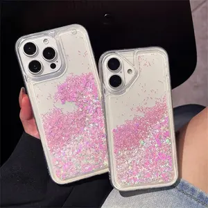 17 Case Floating Glitter Liquid Bling Cover For iPhone Air 16 Plus 15 14 Pro Max 12 11 13 Quicksand Phone Funda Coque Capa