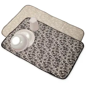Homewear 2 Pack Printed Dish Drying Mats for Kitchen, Super Absorbent Polyester, 15 x 20 inches, Countertop Sink, Machine Washable, Ditsy Floral