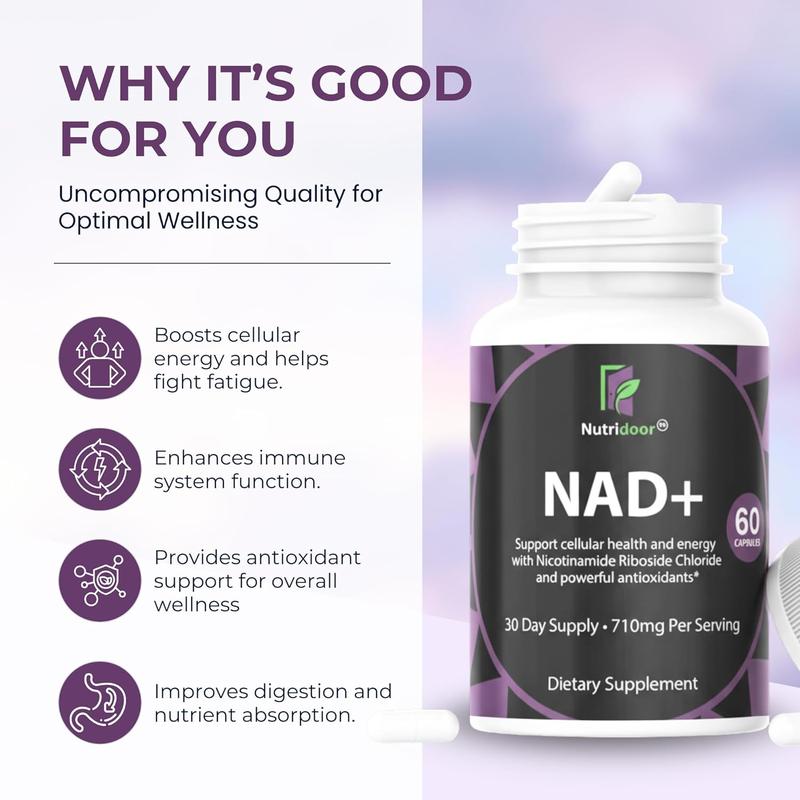NAD+ Supplement with Nicotinamide Riboside Chloride Resveratrol Quercetin & Galactomannans 710mg 60 Capsules for Cellular Energy & Antioxidant Support Advanced Formula