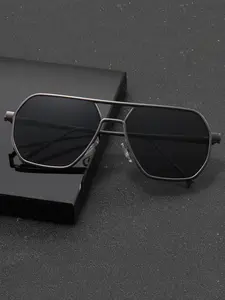 Men's Metal Geometric Frame Sunglasses, Trendy Casual Double Beam Sunglasses for Everyday Use, Fashion Accessories for Outdoor Activities