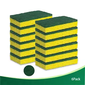 Heavy Duty Scrub Sponge - Dishwashing Sponge & Tough Scrub Pad , Great for Cleaning Kitchen, Dishes, Bathroom , Yellow , 6 Pack Dishwashing Sponge Kitchen & Household Cleaning Sponge for Washing Dishes, Pots and Pans