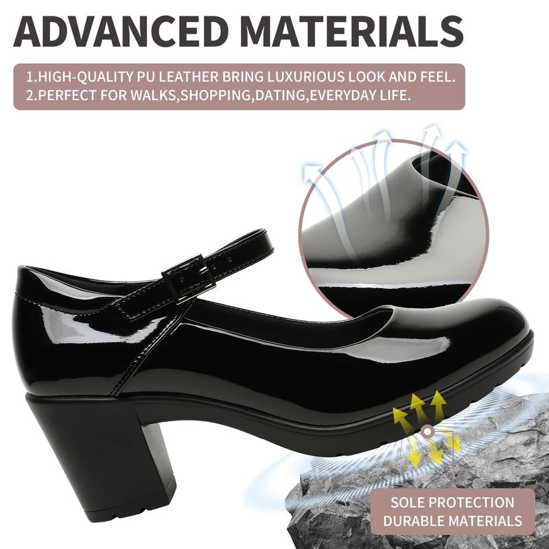 Women's Mary Jane Shoes, Round - Toe Chunky - Heel High - Heels with a 7CM Heel, Ankle - Strap Leather Casual High - Heels, Suitable for Formal Attire, Formal Occasions, Business and Suits Footwear Girl