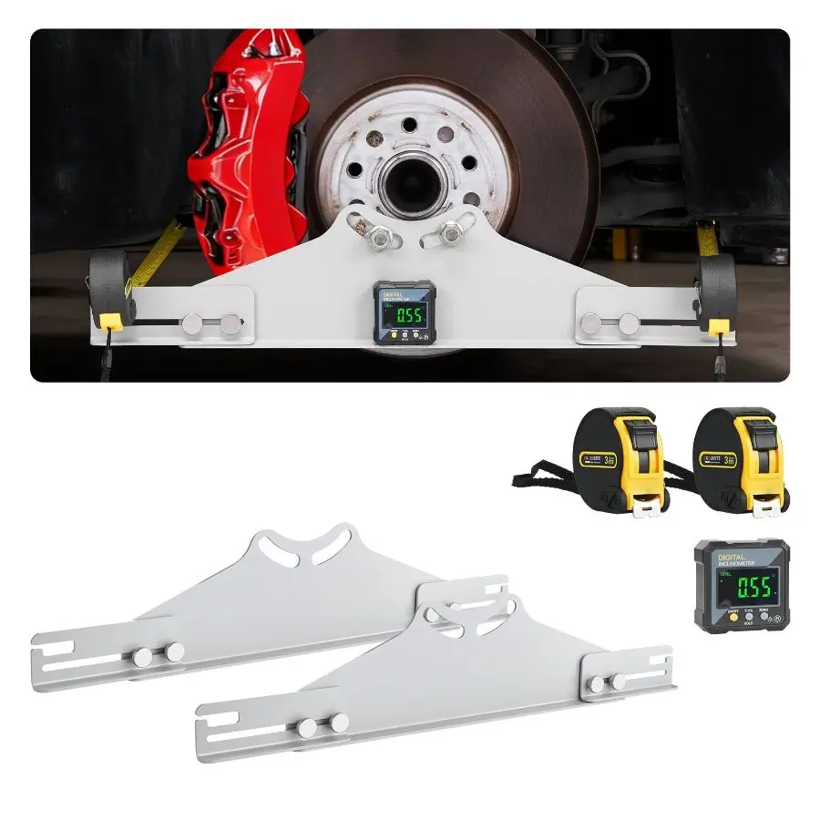 VEVOR Wheel Alignment Tool Kit - 2 PCS Carbon Steel Heavy Duty Toe Camber Plates, High-Sensitivity 1/16 in Accuracy Angle Finder, 2x5 m Tape Measures, 1-Person DIY Automotive Repair Kit for Car, Truck, SUV