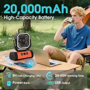 Qawtor2026 UpgradedRechargeable Camping Fan with 20000mAhBattery & LED Light - 360° Rotatable Hook,Dual Motor Option, Portable Emergency Fanfor Outdoor Camping,Modern Design, Easyto Carry, tiktokshop
