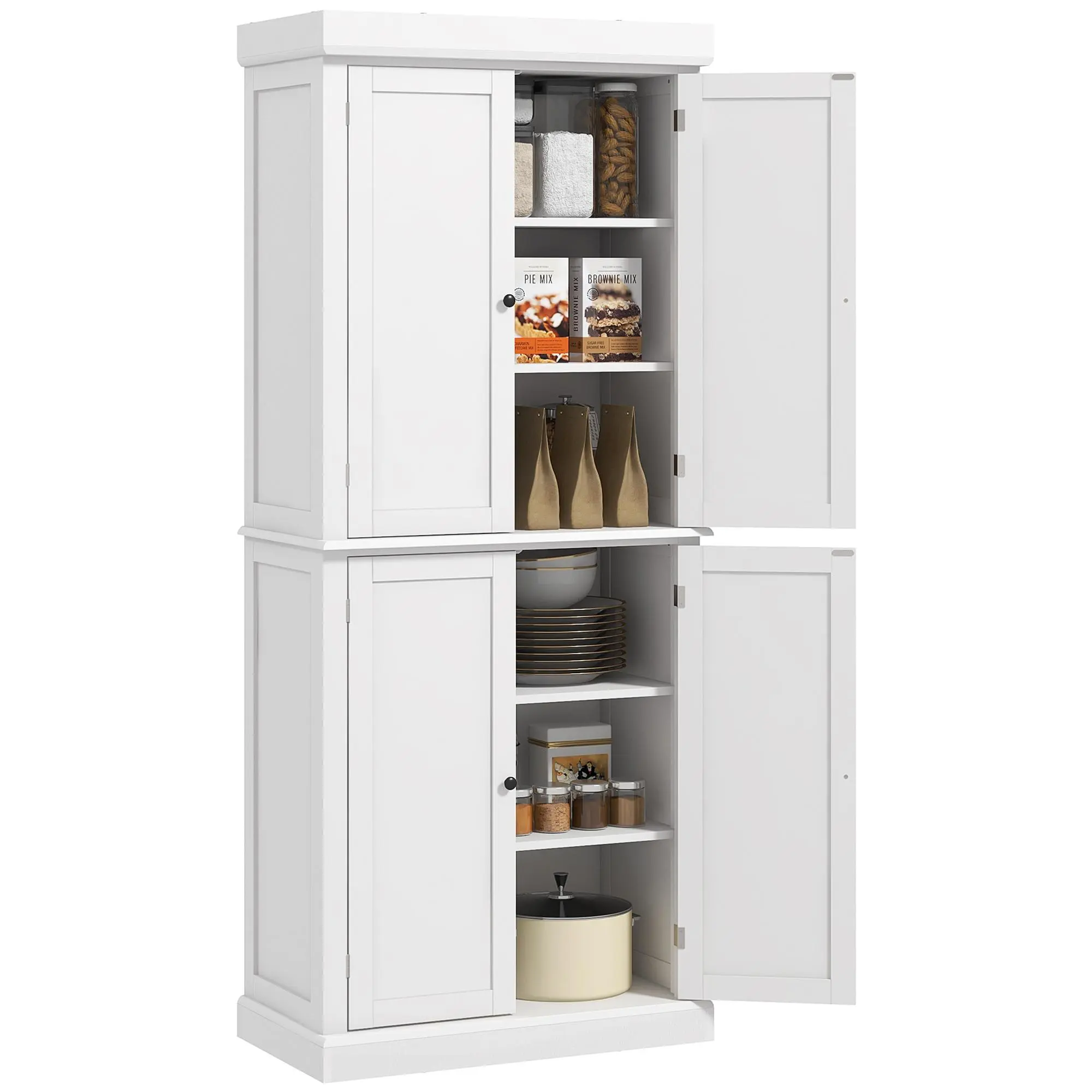 HOMCOM 72.5" Freestanding Kitchen Pantry Cabinet, Tall Storage Cabinet with 4 Doors and 2 Adjustable Shelves for Dining Room, Gray