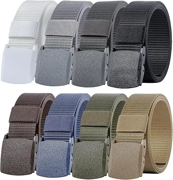Pack of 8 Nylon Military Tactical Plastic Buckle Belt Webbing Canvas Outdoor Web Belt Suitable for Daily Wearing with All Pants and Outdoor Heavy Duty Work or Sports