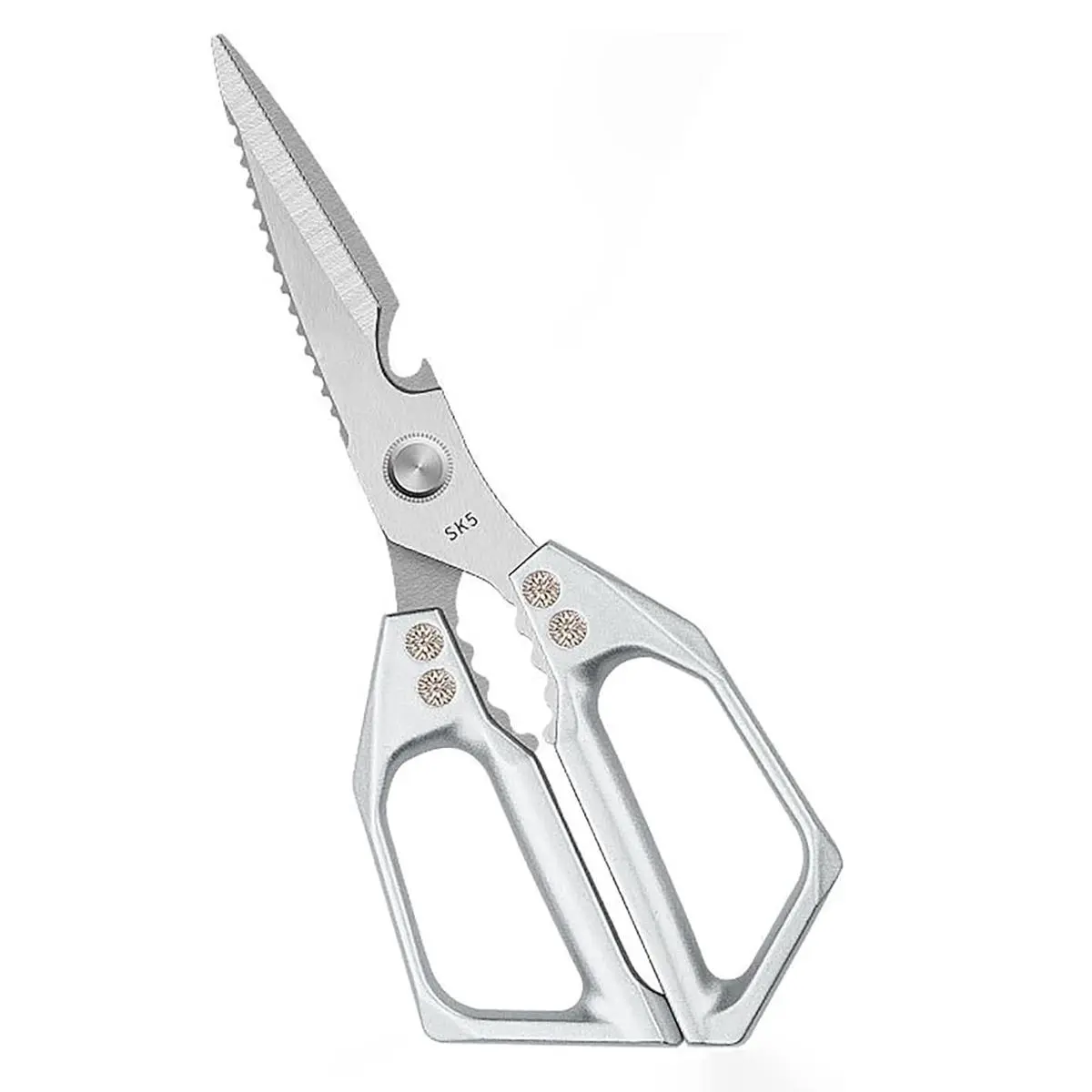 Heavy Duty Multi-Cutting Kitchen Scissors - Sturdy Stainless Steel Kitchenware with Plastic Handle for Chicken, Fish (Silver)