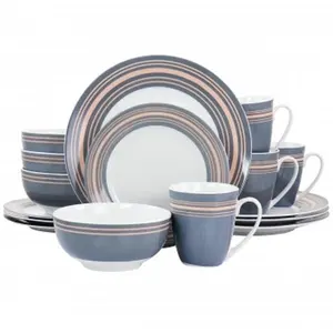 Gibson Home  Silver Wind Fine Ceramic Dinnerware Set, Grey & Pink - 16 Piece