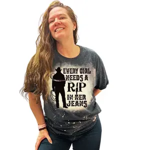 Rip in Her Jeans Custom Bleached Popular Yellowstone T-Shirt