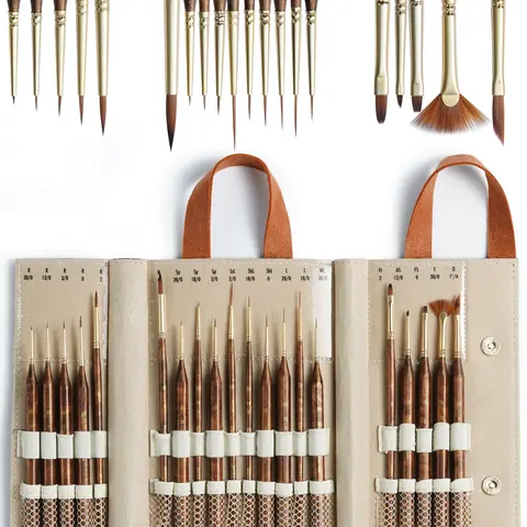 ARTIFY 20-Pcs Multi-Size Art Paintbrush Set - Art Supplies with Ferrule Brush Protection, Compact Handmade Felt Bag, Distinct Size&Number Labeling, Fine Detailing Bristles (Round to Filbert), Back to School Office Stationery
