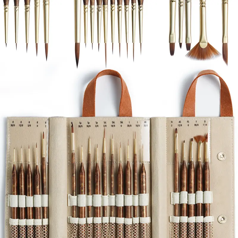 ARTIFY 20-Pcs Multi-Size Art Paintbrush Set - Art Supplies with Ferrule Brush Protection, Compact Handmade Felt Bag, Distinct Size&Number Labeling, Fine Detailing Bristles (Round to Filbert), Back to School Office Stationery
