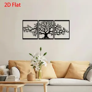 2D Flat 3-Piece Modern Artistic Tree Wall Decor - Minimalist Tree Silhouette Wall Art Set, 3-Panel Black Tree Wall Hanging, Decorative Wall Sculpture for Living Room Sofa Background Bedroom Home Office Decor