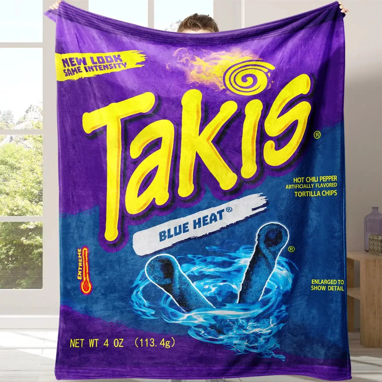 Blue Heat Takis Flannel Fleece Blanket, 1 Count Food Themed Soft Comfortable Warm Throw Blanket, Flannel Blankets, Machine Washable Blanket, Warm Nap Blanket for Home Office Travel Camping, Lightweight Flannel Blanket, Soft Comfy Blanket