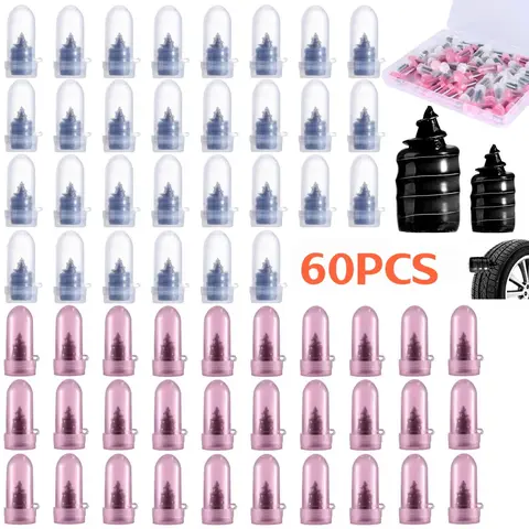 Tire Repair Kits - 60/120PCS Manual Portable Lightweight Durable Self-Sealing Rubber Nails, Fast Tyre Repair Tools with Plastic Components & Rubber Cement for Cars/Trucks Puncture Fix, Automotive Self-Service Supplies