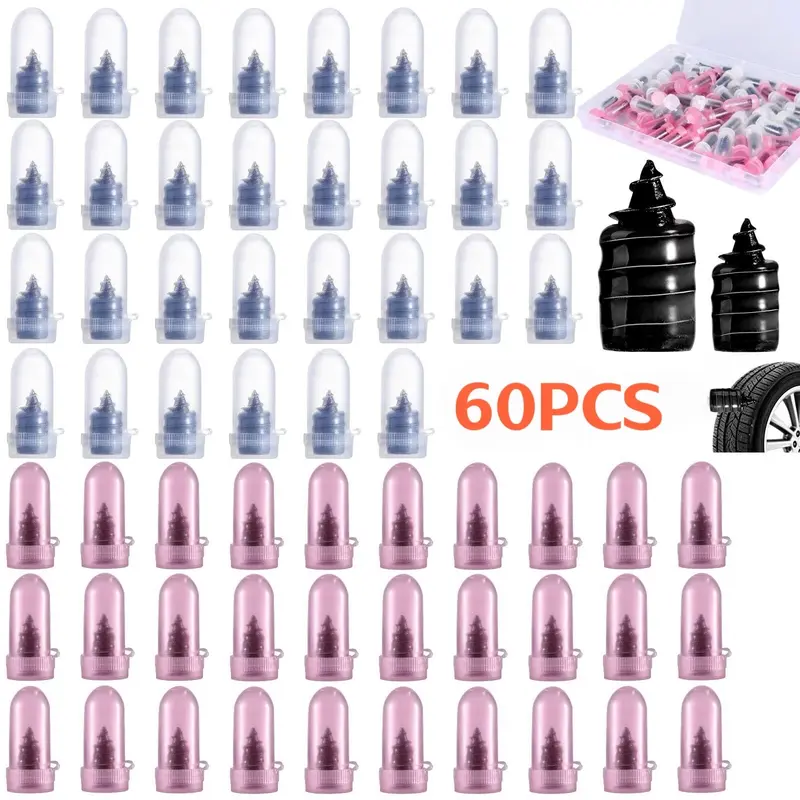 Tire Repair Kits - 60/120PCS Manual Portable Lightweight Durable Self-Sealing Rubber Nails, Fast Tyre Repair Tools with Plastic Components & Rubber Cement for Cars/Trucks Puncture Fix, Automotive Self-Service Supplies