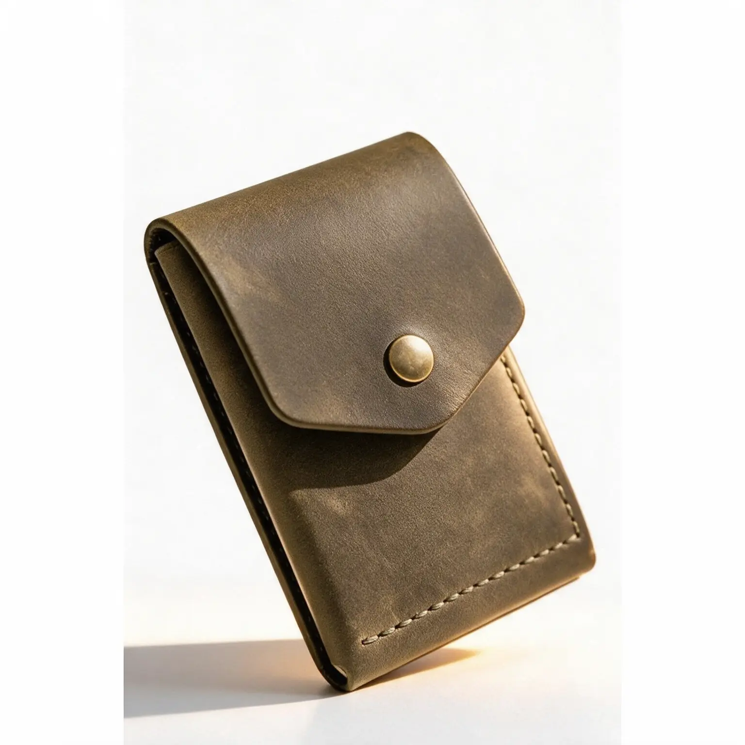 Vintage Green Trifold Slim Genuine Leather 9 Card Slots Wallet Handmade for Men Gift
