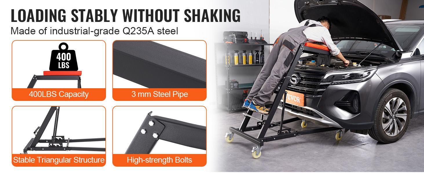 VEVOR Automotive Top Creeper, TikTokShopBlackFriday, with Adjustable Height 48" to 76", 400 LBS Capacity High Creeper, 4 Swivel Caster Wheels, Heavy Duty Foldable Creeper for Auto Repair and Maintenance