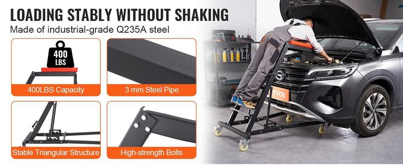 VEVOR Automotive Top Creeper, TikTokShopBlackFriday, with Adjustable Height 48" to 76", 400 LBS Capacity High Creeper, 4 Swivel Caster Wheels, Heavy Duty Foldable Creeper for Auto Repair and Maintenance