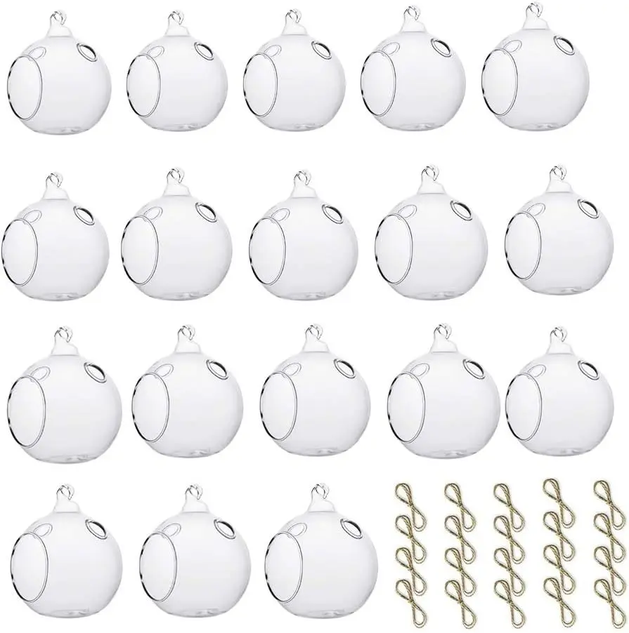 18pcs of Hanging Candle Holders - Glass LED Tealight Holders, Glass Globe Plant Terrariums, 3.15"/8cm Hanging Tealight Holder Terrariums for Birthday Party Tree Christmas Wedding Home Decor