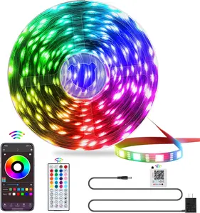 QYL LED Lights for Bedroom, 25FT RGB LED Strip Lights with 44 Keys IR Remote, Smart LED Light Strip with Adhesive Backing Adjustable Brightness App Control for Bedroom Party Decoration