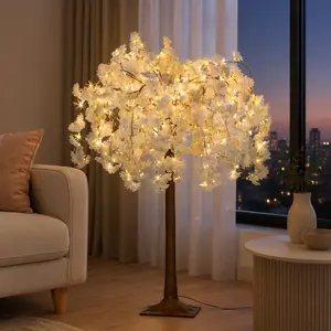 Warm Yellow Cherry Blossom Tree Lights, realistic lighted decorative trees in multiple styles for indoor home decor, weddings, parties, Christmas table settings, and elegant festive atmosphere.