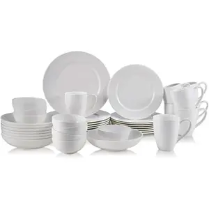 40-piece tableware set suitable for 8 people, lightweight and durable white porcelain tableware with elegant design.