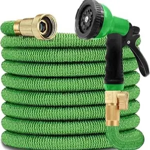 Expandable Garden Hose Super Light Weight 50 Ft Grassy Green with 3/4 inch Solid Brass Connectors No Burst