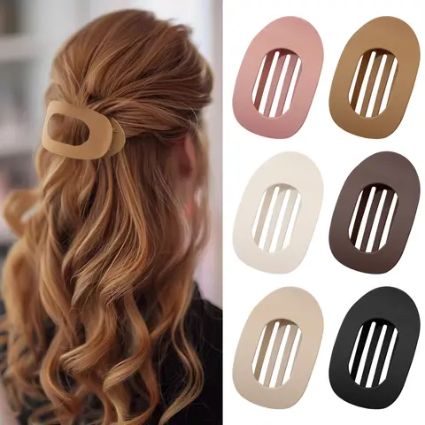 Women's 6-Pack Flat No-Crease Matte Hair Claws - Strong Hold for Thick/Thin Hair, Female Fashion Daily Accessories for Ponytail Hairstyles (Flat Claw Clip, Bun Clip)