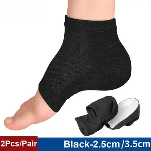 Invisible Height Insoles 2.5/3.5cm Unisex Shoe Pads Anti-slip Heel Lift Thickened Socks for Men Women Black Silicone Reusable Shock Absorbers Elasticity