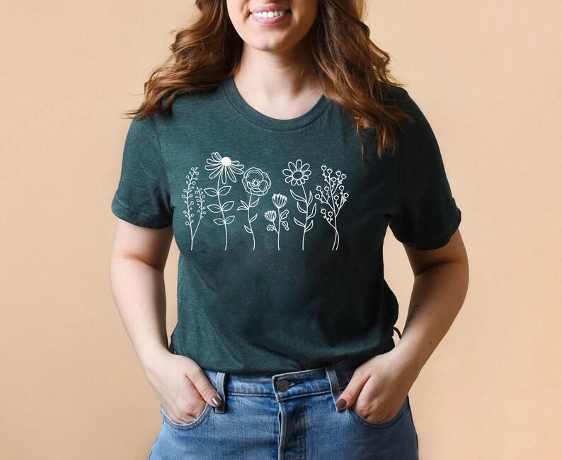 Bella Canvas Heart T-Shirt, Wild Flowers Shirt, Wildflower Tshirt, Floral Shirt, Botanical Shirt