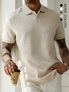 Men's Textured Striped Polo Shirt, Casual Short Sleeve Button Front Top for Summer, Fashion Men's Clothes for Daily Wear, Understated Elegance