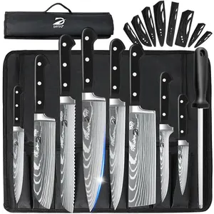 Professional Chef Knife Set with Roll Bag, Kitchen Knife Set, High Carbon Stainless Steel, Red Pakkawood Handle, Dishwasher Safe#fathersdaygift