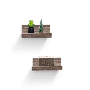 spaco Decorative Floating Wood Shelves (Brown-2 Pcs), 10.04in Wall-Mounted Space Saver with Invisible Brackets, Durable Hanging Shelves for Bedroom, Kitchen Storage, Books