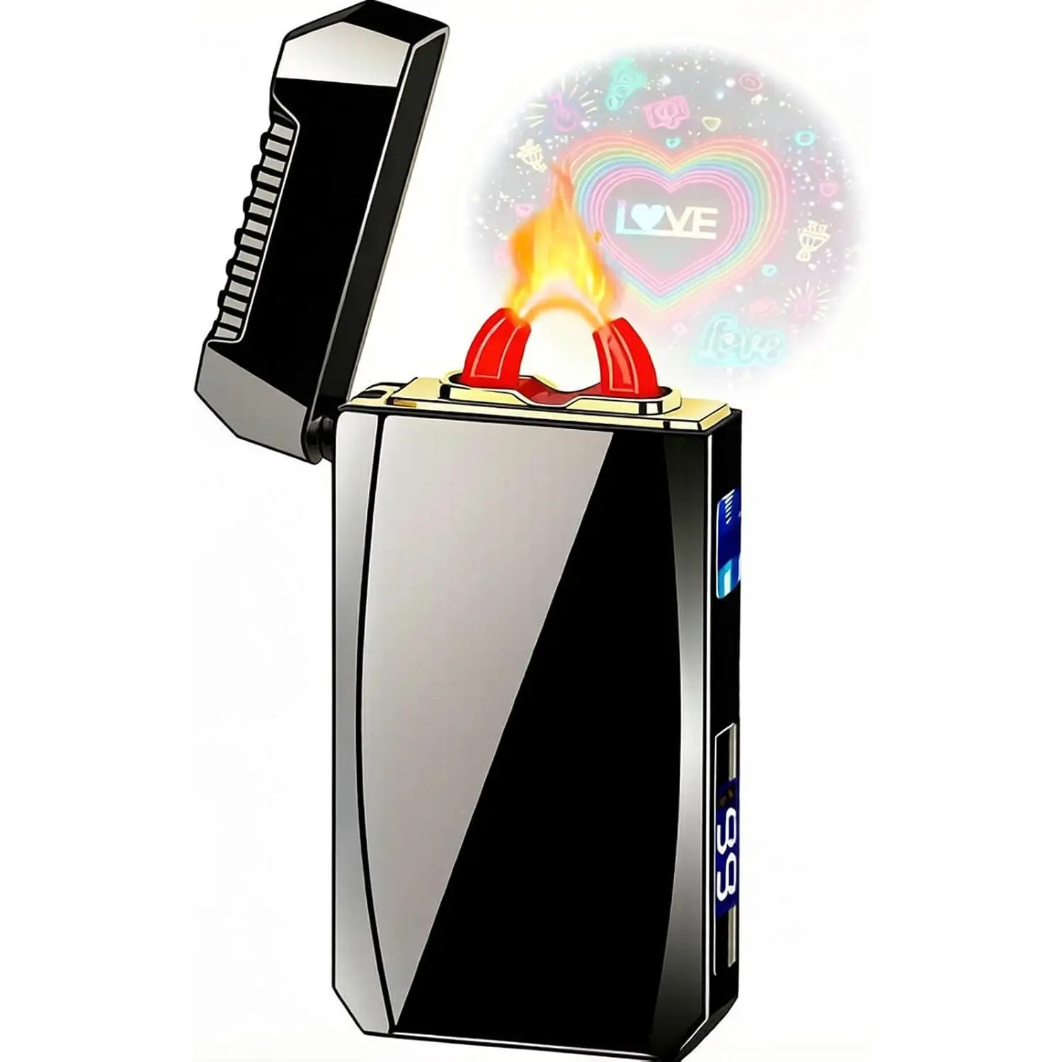 Plasma Arc USB-C Windproof Flameless Electric Lighter, Zinc Alloy Body with Battery & Ignition Count Display, Futuristic Love Projection Candle/Lighting Accessory, Valentine's Day-Anniversary Gift for Men