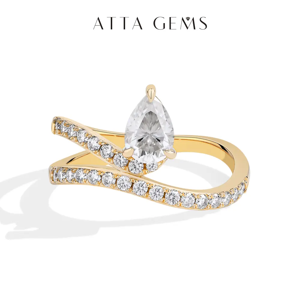 ATTAGEMS D VVS1 Color Pear Shape Synthetic Lab-Created Moissanite Ring for Women 925 Sterling SIlver Engagement Wedding Rings Gift for Lover,Friends Fine Party Jewelry Holiday R286, Solitaire Engagement Ring, Classic