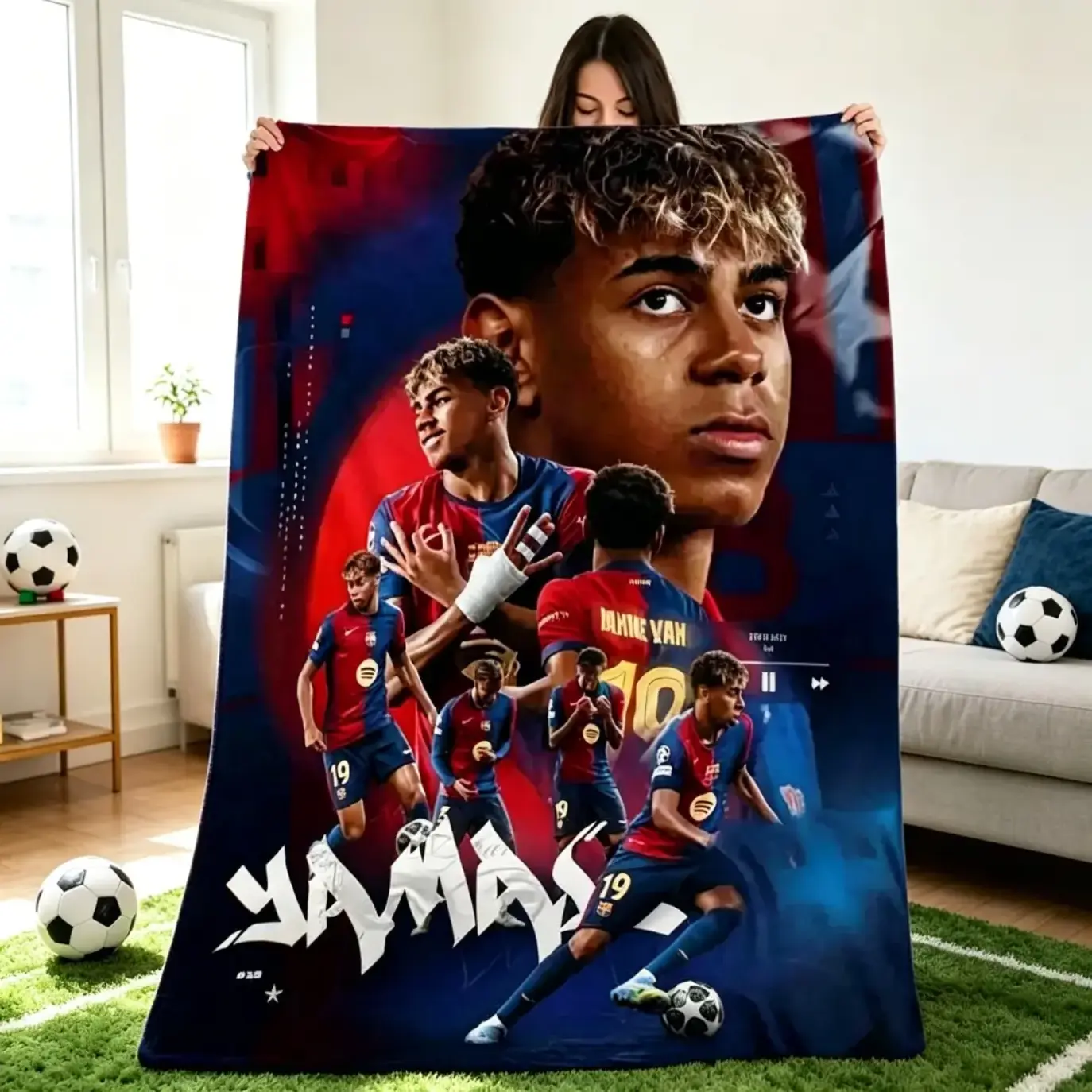 Lamine Yamal Soccer Star Photo Collage Throw Blanket, Soft Cozy Plush Bed Blanket for Gaming Room, Couch Sofa and Bedroom Decor, Lightweight Warm Football Fan Gift for Kids, Teens and Adults