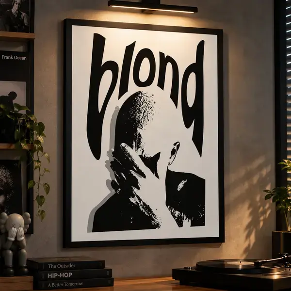Frank Ocean Blonde Album Canvas Wall Art - Black and White Modern Minimalist Music Poster Print, Hip-Hop R&B Wall Decor for Bedroom, Living Room & Vinyl Corner - Aesthetic Music Fan Gift for Men & Women (Framed / Unframed Canvas Painting Hanging)