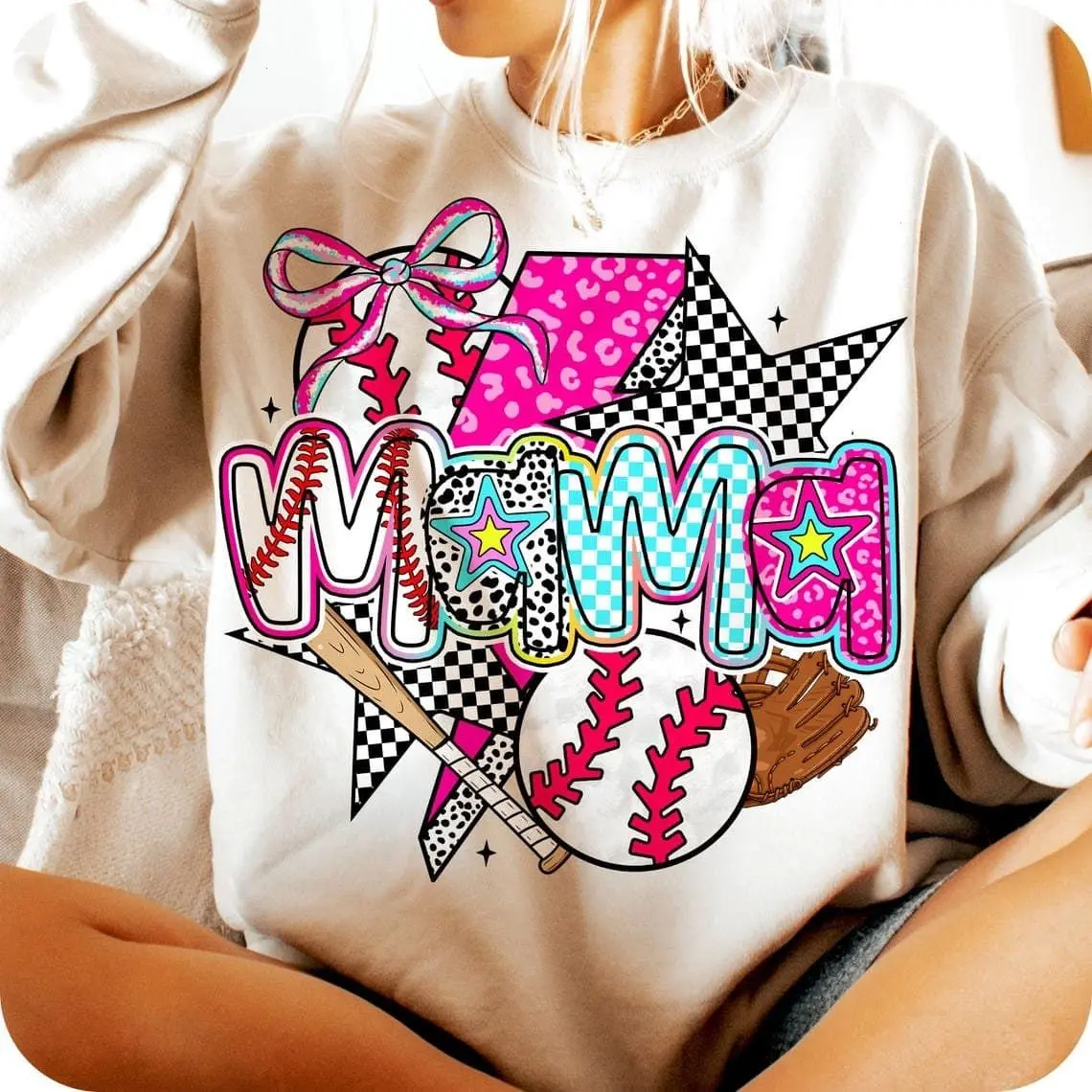 [Sale off up to 50%] Baseball Mama Coquette Sweatshirt, Preppy, Brushstroke Baseball Coquette, Baseball Bow, Mama, Game Day, streetwear graphic tee