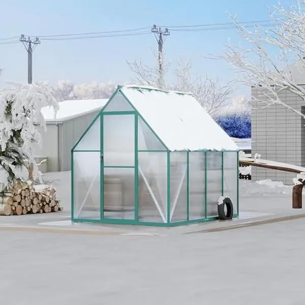 Green Outdoor Greenhouse, Large Walk-in Polycarbonate Green House with Aluminum Frame, Roof Vent, Lockable Push Door & Ground Nails for Garden Backyard