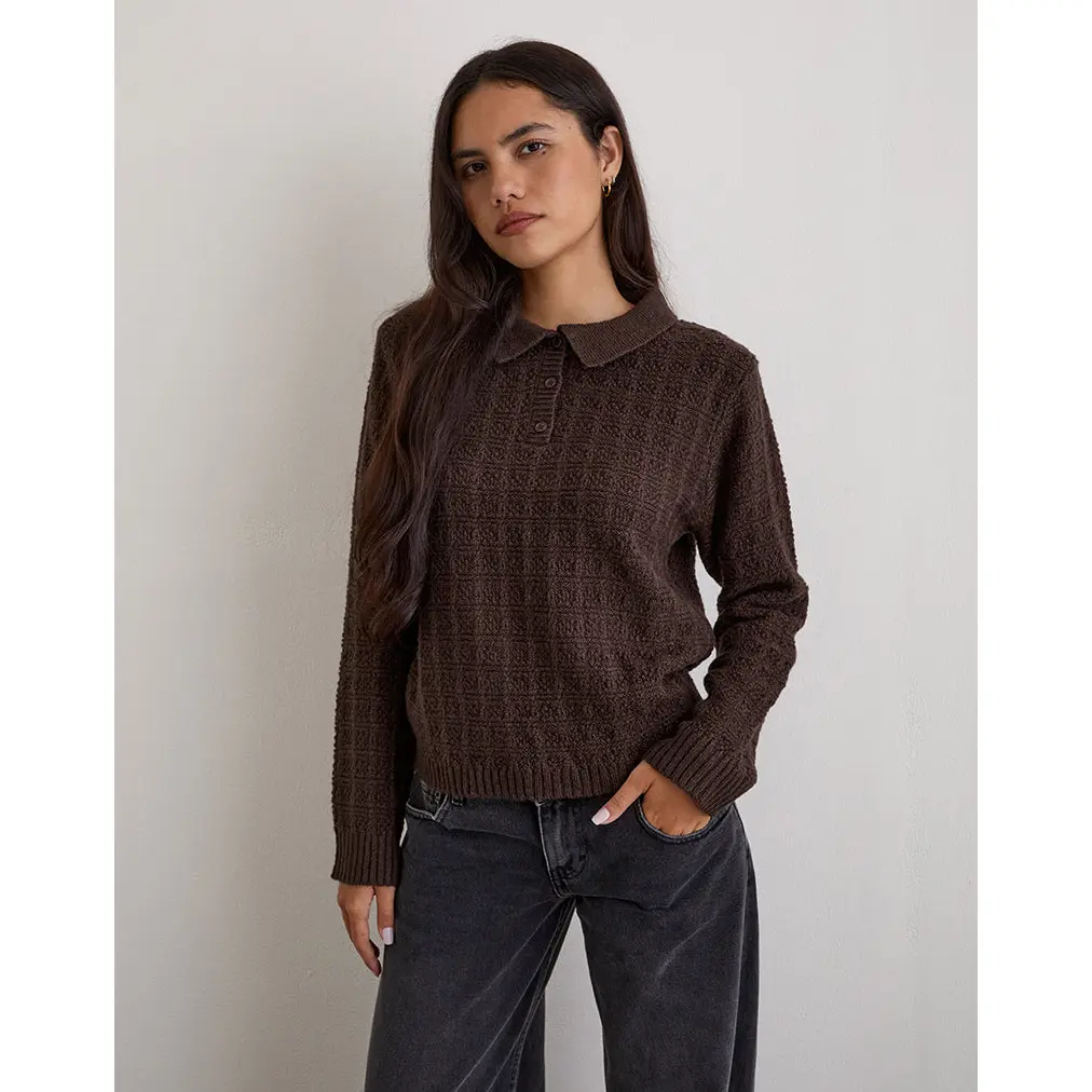 Dalina Knit Jumper in Check Brown