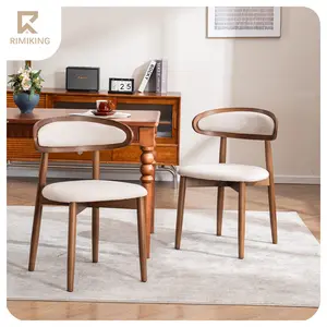 RIMIKING Upholstered Wooden Dining Chair （1 carton 2pcs）, Breathable Fabric Seat, Curved Back Design, Sturdy Rubberwood Legs,6870