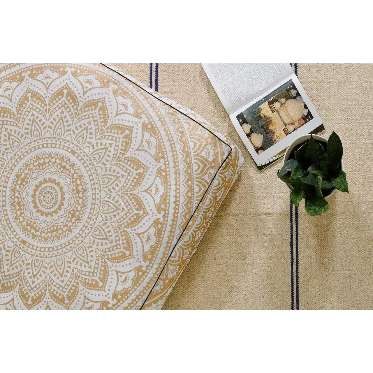 Popular Handicrafts Floor Pillow Cushion Cover - Hippie Mandala Square Ottoman Pouf Cover Indian Ombre Daybed Cotton Cushion Cover with Heavy Duty Zipper - Dog-Pets Bed, 22" Gold